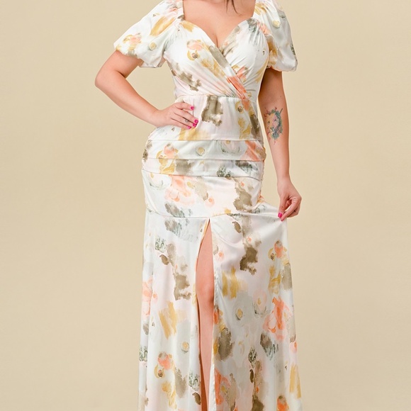 WHOLESALE PRINTED RUCHED DETAIL RUFFLE MAXI DRESS - Picture 3 of 5